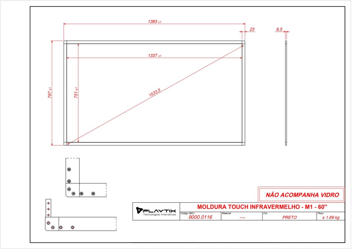 MOLDURA SENSÍVEL AO TOQUE INFRAVERMELHA 60" FORMATO 16:9-4911