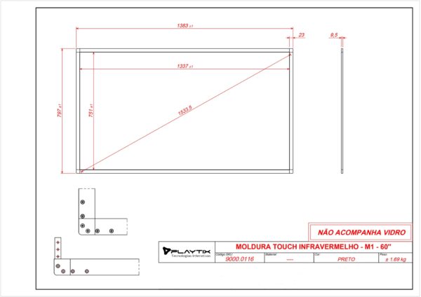 MOLDURA SENSÍVEL AO TOQUE INFRAVERMELHA 60" FORMATO 16:9-4911