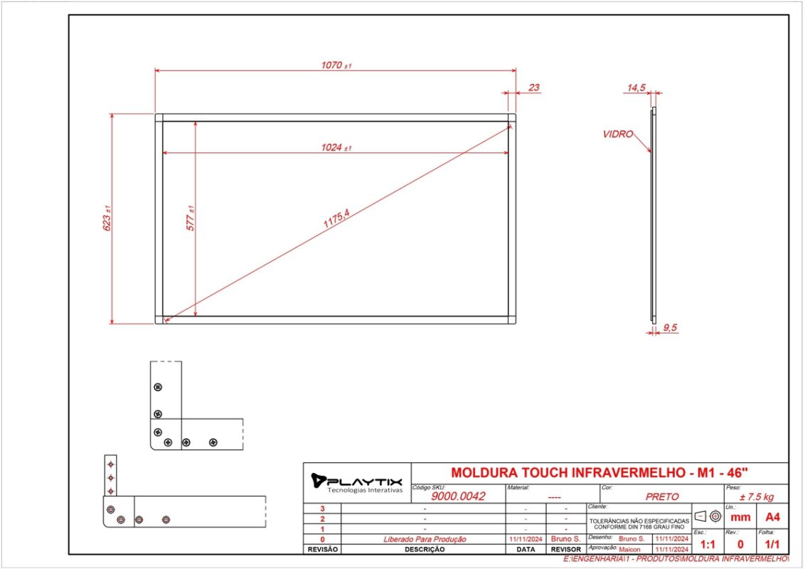 MOLDURA SENSÍVEL AO TOQUE INFRAVERMELHA 46" FORMATO 16:9-4602